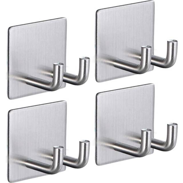 (a-No-05 10 Pcs) 10/2Pcs Adhesive Hooks Heavy Duty Wall Hangers Waterproof Stainless Steel Towel Holder Stcik On For Hanging