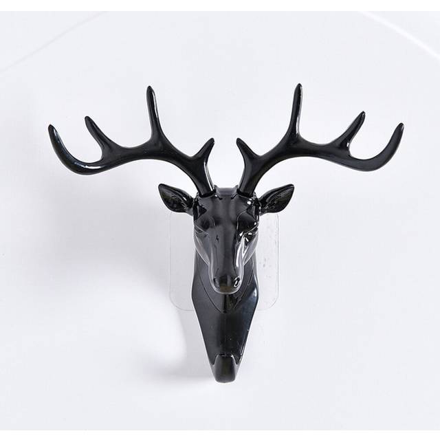 (a-Black) Multi-purpose Creative Hook Deer Wall Hook Door Keys Cloth Coat Hook Kitchen Bathroom Towel Hanger Punch-free Adhesive Hook