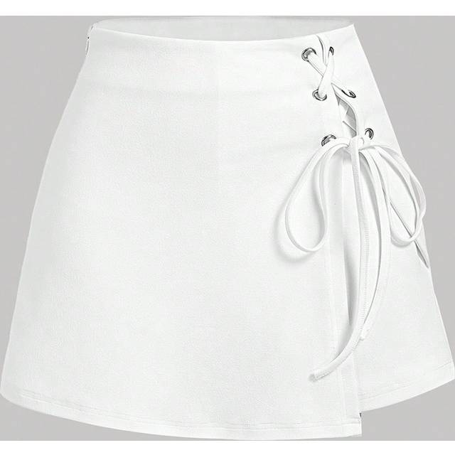 SHEIN White Crossed Frenulum Lace Up Side Short