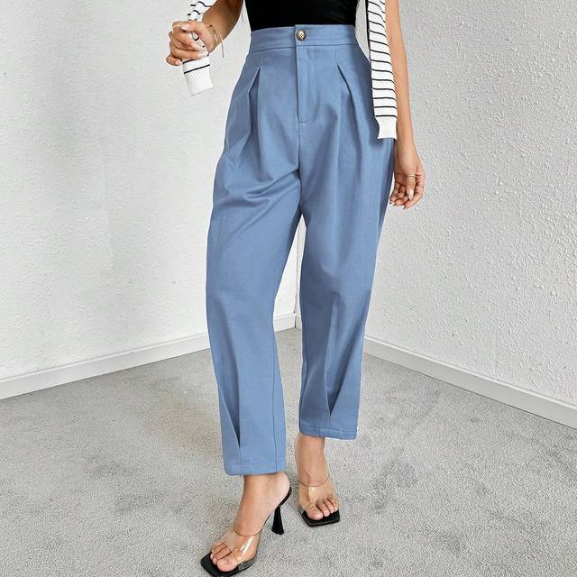 Mulvari Ladies&#39; Solid Color Pleated Tapered Pants