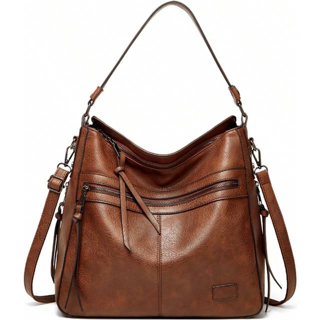 SHEIN Luxury Handbags Large Capacity Shoulder Bag Solid Color Versatile Underarm Bag Faux Leather Zipper Stylish Tote Bag Vintage Crossbody Messenger Bags F