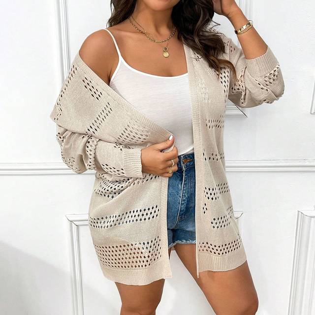Calvaya Plus Pointelle Knit Drop Shoulder Duster Cardigan, For Winter