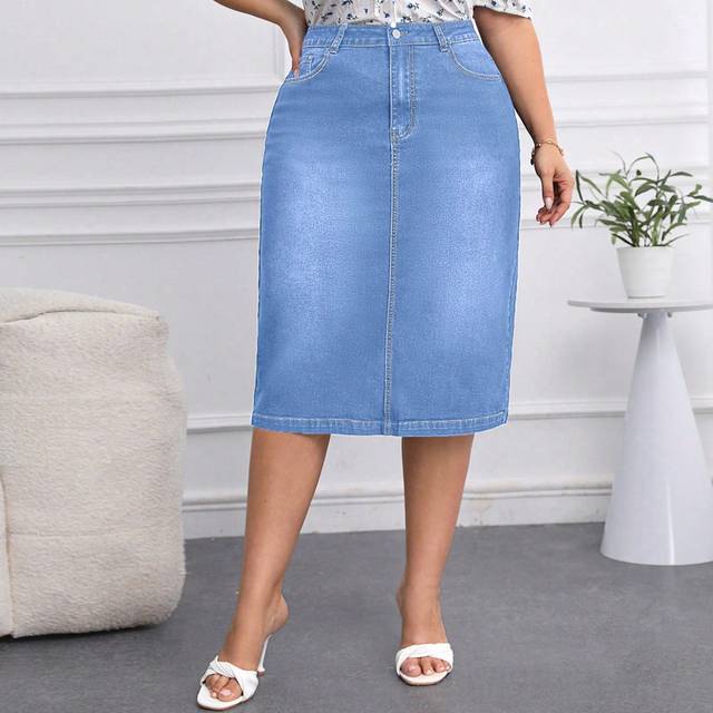 SHEIN Plus Size Elastic Straight Denim Skirt