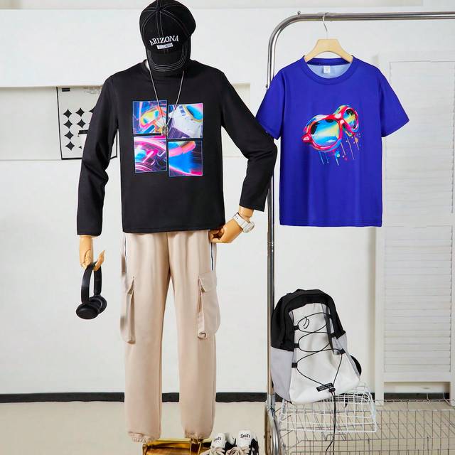 SHEIN Fashionable Fantasy Heat Transfer Print Short Sleeve T-Shirt For Teen Boys