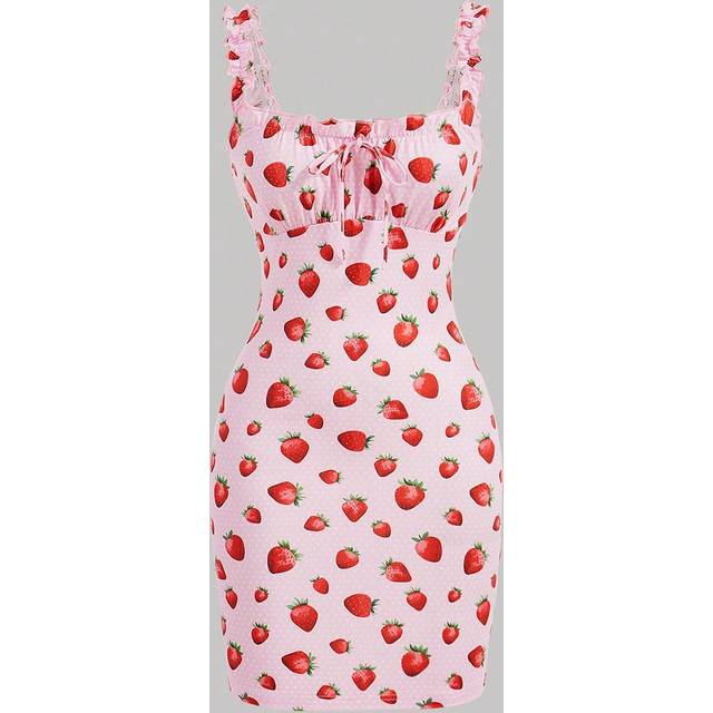 SHEIN Women&#39;s Strawberry Pattern Printed Strappy  Summer Dress