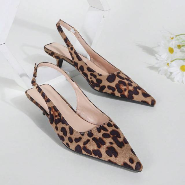SHEIN Women Leopard Print High Heels, Summer Pointed Toe Pumps With Low Heels Or Stilettos, Stylish And Unique Mules