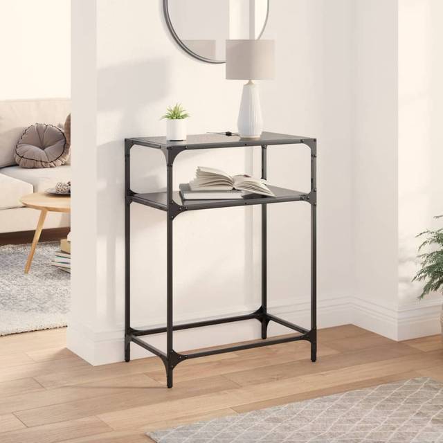 vidaXL Konsolbord med svart glasskiva 60x35x81 cm stål