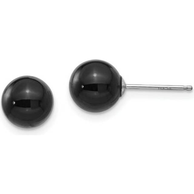 Quality Gold SE370 8 mm 14K White Gold Madi K Onyx Bead Earrings, Pair