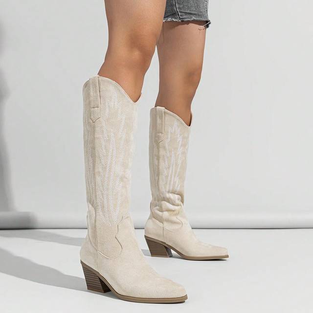 SHEIN Perfect With Cardigan,Women&#39;s Wedge Heel Thick Sole Boots Apricot Fashion Autumn And Winter Sweater Boots