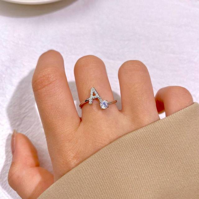 SHEIN 1pc 26 Alphabet Open Ring For Women S925 Sterling Silver Unique Design Letter Ring Fine Jewelry For Girls Daily Date Decor For Promise Gift
