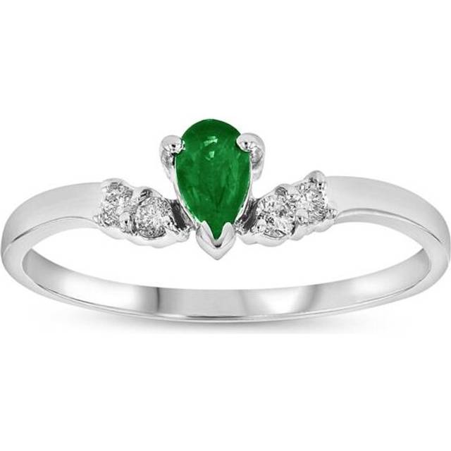 0.33 CTW Diamond & Emerald Ring, 14K Gold - Size 4