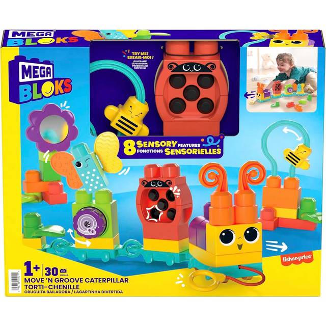 MEGA Bloks Caterpillar Train 30 sensoriska byggklossar, leksak +1 år (Mattel HKN44)
