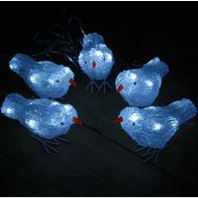 Set of 5 Christmas Acrylic Birds with 30 White LEDs - White