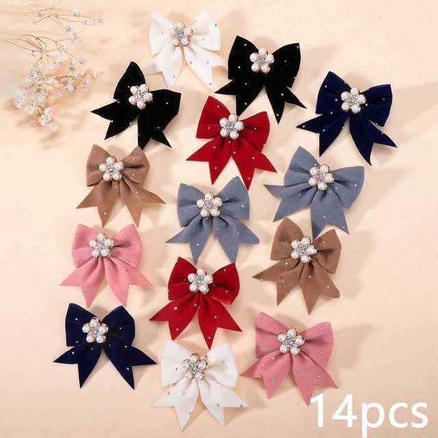 SHEIN 6/14pcs Children Simple Pearl Bow Alligator Hair Clip, Small Girl Princess Hair Accessories, Back/Side Hair Clips, Pigtail Barrettes, Versatile For Pa