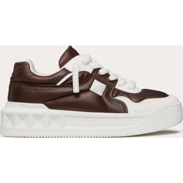 Valentino Garavani ONE STUD XL LOW-TOP TRAINER IN CALFSKIN AND SHINY NYLON Man WHITE/FONDANT 41