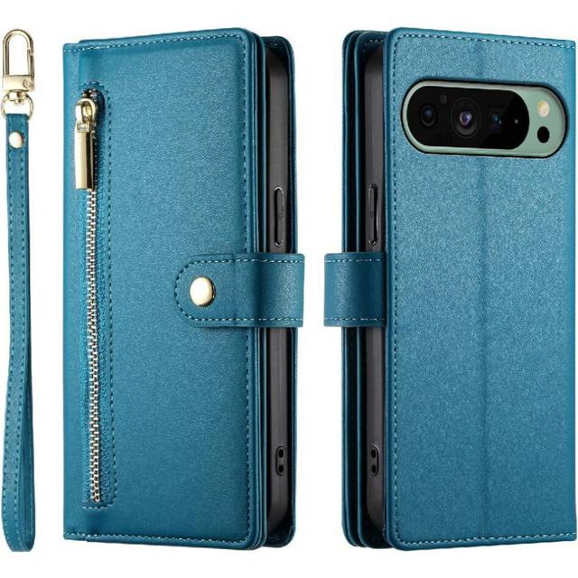 (Blue) Flip Case for Google Pixel 9/9 Pro Kickstand Card Holder Thin Pu Leather Magnetic Wallet