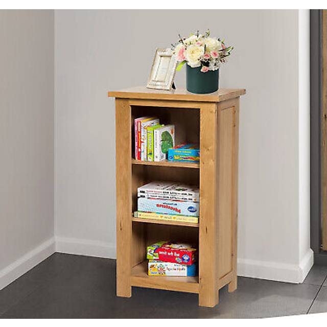 Hallowood Furniture - Waverly Oak Small Bookcase in Light Oak, 3 Shelf Storage Bookshelf, Solid Wooden Storage Unit, Low Book Shelf, Shelving Unit