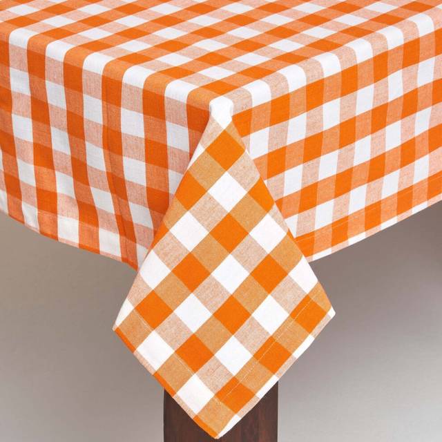 Homescapes Orange Block Check Gingham Tablecloth, 54 x 90 Inches