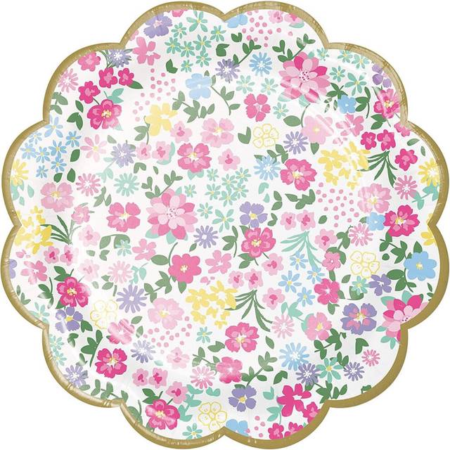 Creative Party Scalloped Tea Party Disposable Plates (Pack of 8) One Size black