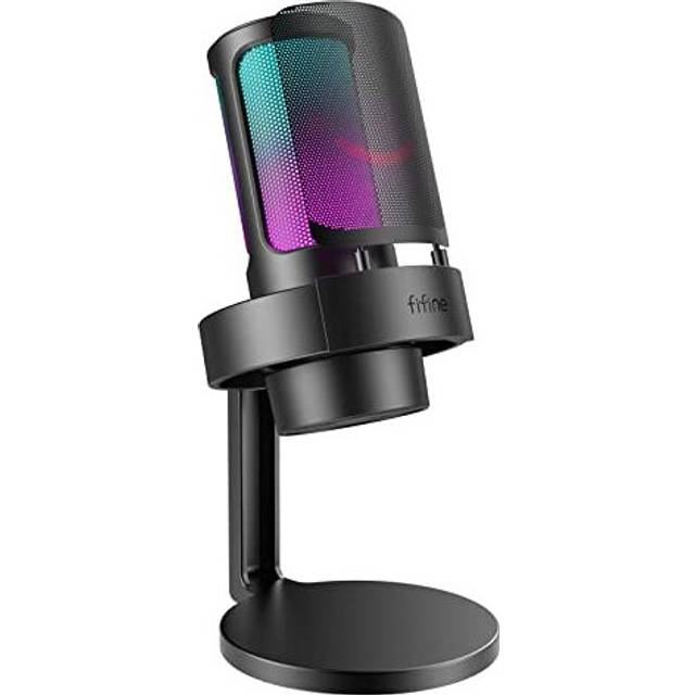 FIFINE Gaming Streaming Microphone, USB PC Desktop Mic with Controllable RGB, Mute Tap, Monitoring Headphone Jack, Gain Knob on Mac/PS4/PS5, Computer Condenser Mic for Video Podcasting Chatting-A8