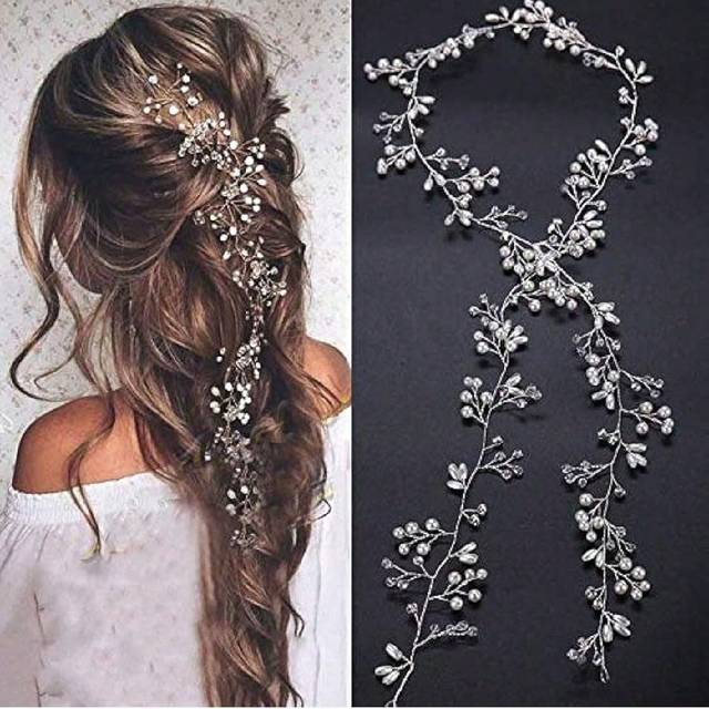 SHEIN 1pc Vintage Handmade Faux Pearl Flower Alloy Headband Hair Accessory For Wedding Dress Accessories