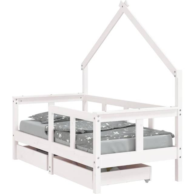 vidaXL Kids Bed Frame with Drawers White 70x140 cm Solid Wood Pine