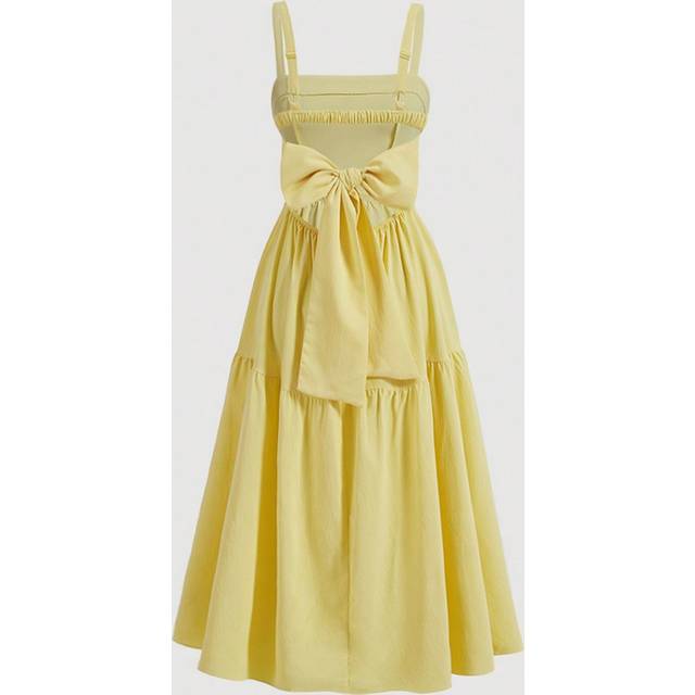 SHEIN Vacation Casual Shirt Dress With Bow Tie Decor Backless Spaghetti Strap,Pastel Dresses For Women