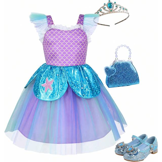 SHEIN Young Girls Mermaid Princess Formal Dress Princess Outfitkids Party Outfitblue Outfits For Girls