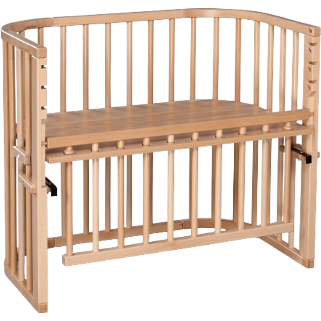 babybay Maxi Comfort Plus sidosäng och liggdel tillverkad av massivt bokträ/extra säng med låsgaller/steglöst justerbar och miljövänlig/växer med ditt barn (naturlack)