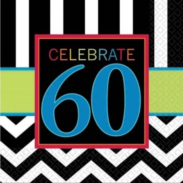 Chevron 60th birthday party napkins pack of 16 serviettes