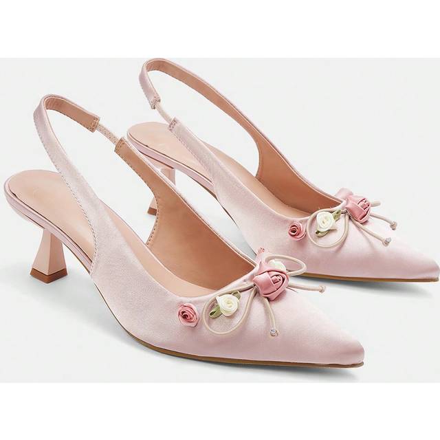 Cuccoo Elegant Floral High Heels For Ladies With Pointed Toe And Short Heels, Graduation Heel, Prom Heels For Summer Vacation Shoes Summer Elegant Heels Spri