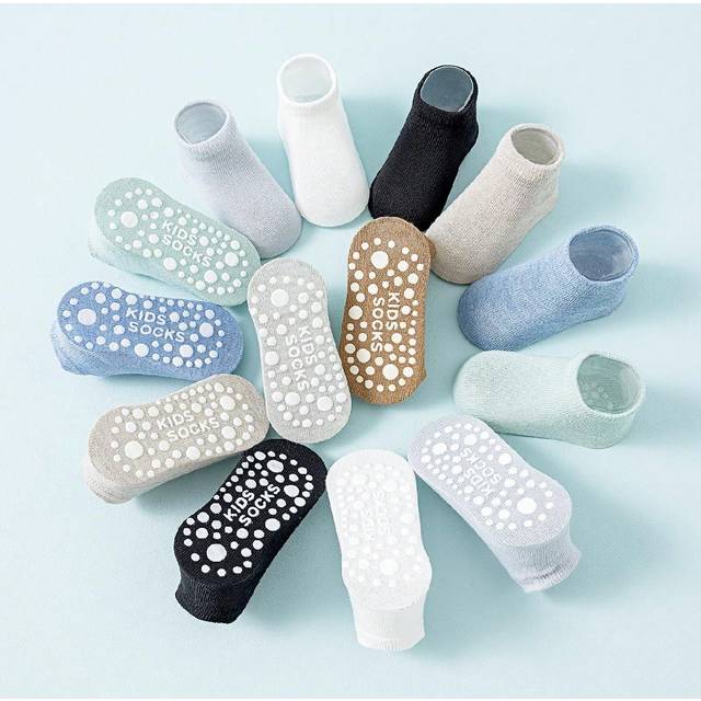 SHEIN 10 Pairs/Set Spring Autumn Baby Floor Socks For Toddler Boys And Girls, Non-Slip Dotted And Glue Sock, Loose Mouth Socks For Infant