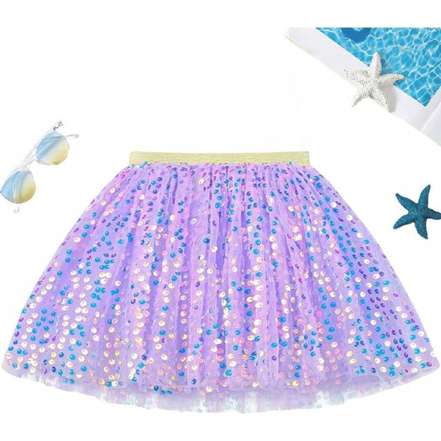 SHEIN Young Girl Sparkle Glitter Skirt, Fashionable Dance Tutu Skirt, Tulle Skirt
