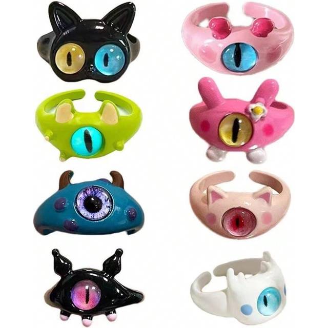SHEIN 8Pcs/Set Cute And Playful Cat Cartoon Monster Enamel Rings, Featuring A Feminine Niche Design That Feels Sweet And Cool. My Best Friend&#39;s Index Finger