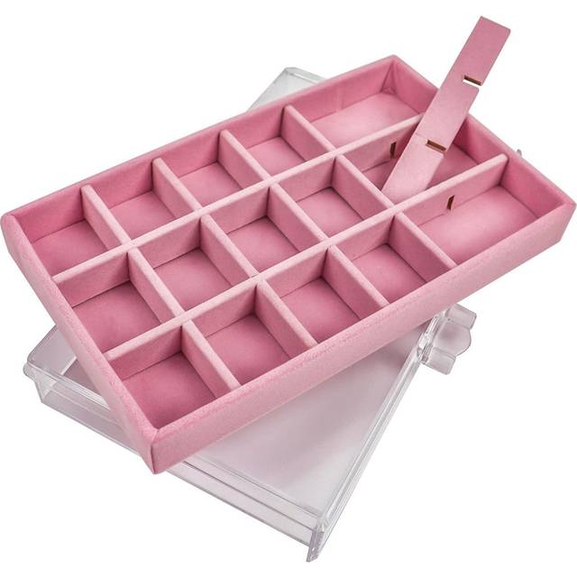 Women&#39;s Acrylic Jewelry Box With 3 Drawers, Adjustable And Stackable, Pink (11cm H X 24cm W X 15cm D)