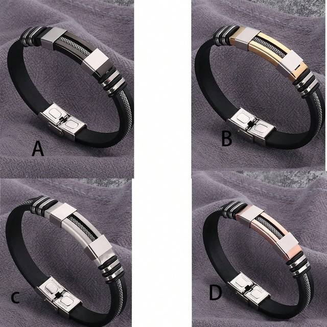 SHEIN 1pc Silicone & Titanium Steel Men&#39;s Hip Hop Bangle & Punk Style Stainless Steel Exaggerated Bracelet