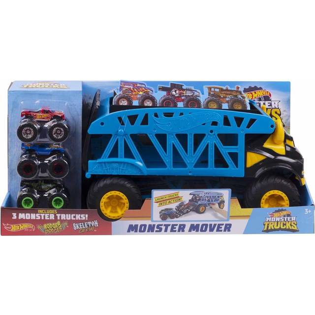 Hot Wheels Monster Trucks Monster Mover +3 Trucks Vehicle Bundle, Toy Car Hauler, Holds 12 1:64 Scale Monster