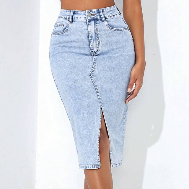 SHEIN Split Thigh Denim Skirt For Summer