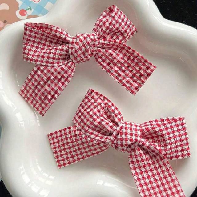 SHEIN 2pcs Children&#39;s Red Plaid Bow Cute Alligator Hair Clips Suitable For Daily Accessories, For Christmas