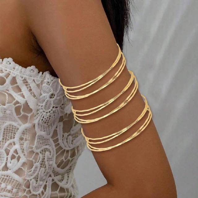 SHEIN 3/2/1pc Minimalist Arm Cuff -  Plated With 14K Gold Arm Cuff Upper Arm,Arm Bracelet Set Upper Arm,Upper Arm Cuff, Dainty Layered Arm Bangle Armband Ar