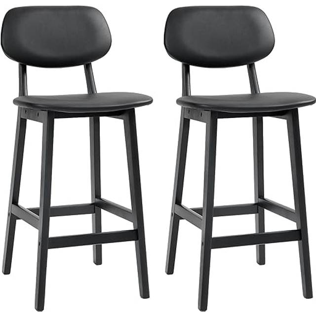 HOMCOM Breakfast Bar stools Set of 2 with PU Leather Cover, Wood Legs, Black