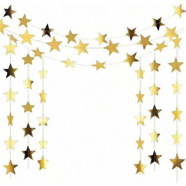 SHEIN 33pcs/Set Glitter Star Garland Decoration, Shiny Star String Bunting Backdrop, For Graduation Wedding Baby Shower Birthday Party Decorations (Gold), B