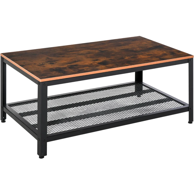 HOMCOM Industrial Coffee Table with Storage Shelf, Metal Frame, Two-Tone Modern Living Room Organiser, Wood Effect Aosom UK