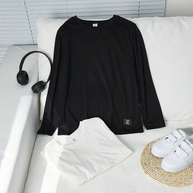 SHEIN Tween Boys Extended Size High Cost-Effective Buy One Get One Free Woven Label Crew Neck Long Sleeve T-Shirt