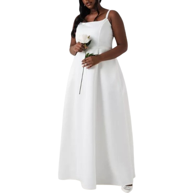 Plus Size Structured Satin Full Skirt Wedding Dress - Ivory - 26