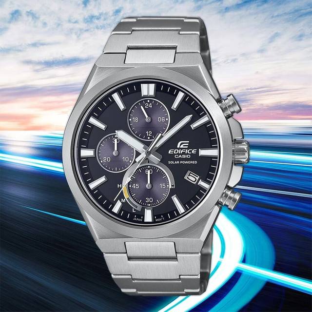 Casio Edifice Analog Chronograph Stainless Steel Black Dial Solar EQS-950D-1A 100M Men's Watch svart