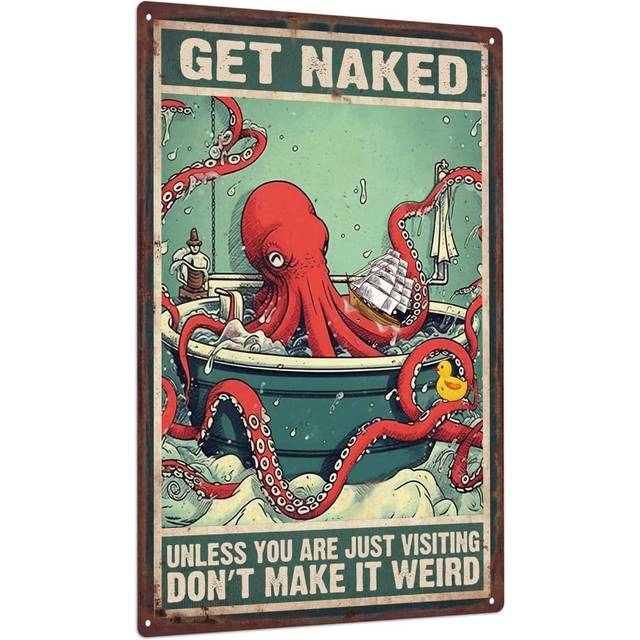 Putuo Decor 1 Piece Octopus Tin Signs, Metal Plate Retro Plaque Vintage Poster Iron Decoration Wall Art Painting Decor For Home Bathroom Washroom, 7.8 X 11.8 Inch