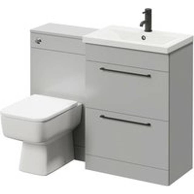 Napoli 390 Vanity Unit Toilet Suite with 1 Tap Hole Basin and 2 Drawers with Matt Black Handles | Gloss Grey Pearl | ABS Polished Chrome | 1100mm