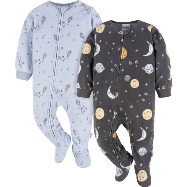 Gerber Baby Boy's Toddler Loose Fit Flame Resistant Fleece Footed Pajamas 2-Pack  Space  3-6 Months
