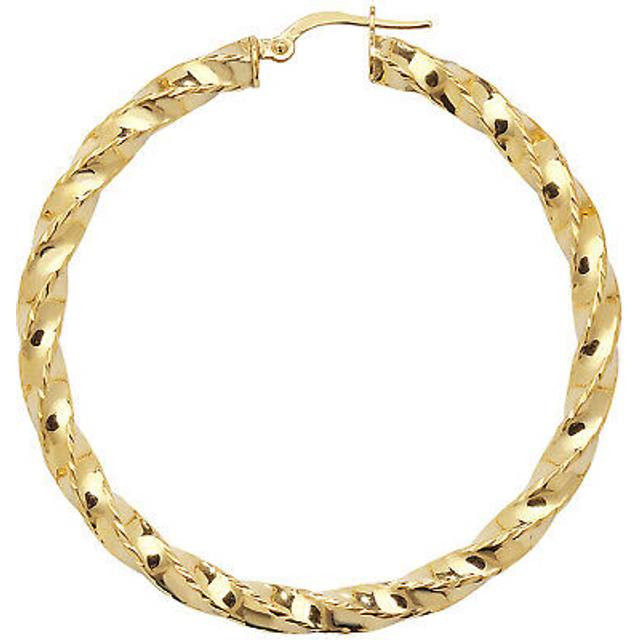 9ct yellow gold extra large diamond cut twist hoop earrings